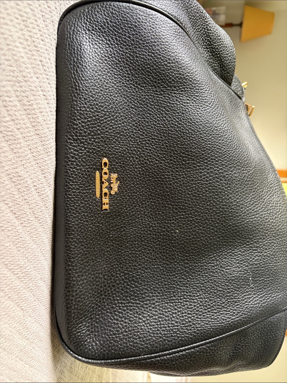 Coach Black Pebbled Leather Shoulder Bag with Gold Logo